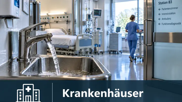 Kind dreht einen Wasserhahn auf, aus dem klares Trinkwasser fließt
