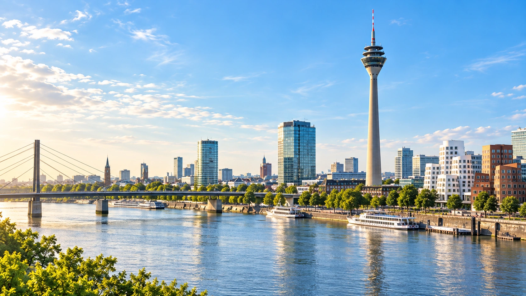 Düsseldorf mit Rheinturm am Rhein