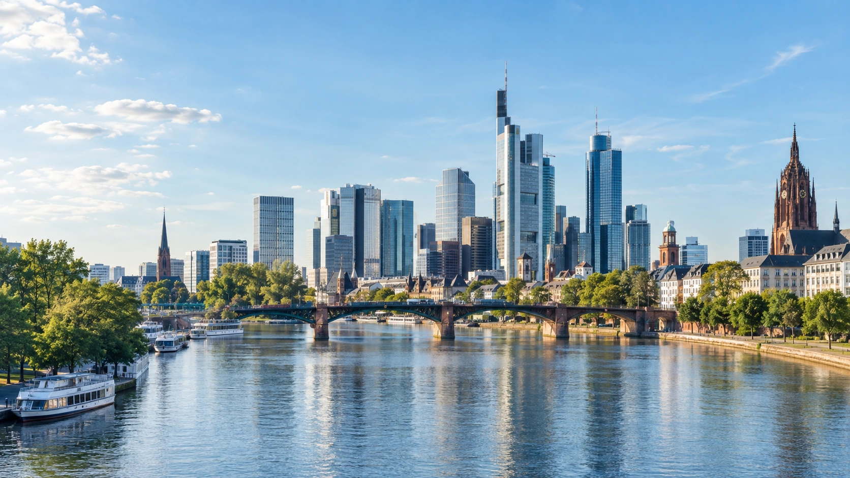 Frankfurt am Main mit Skyline am Mainufer