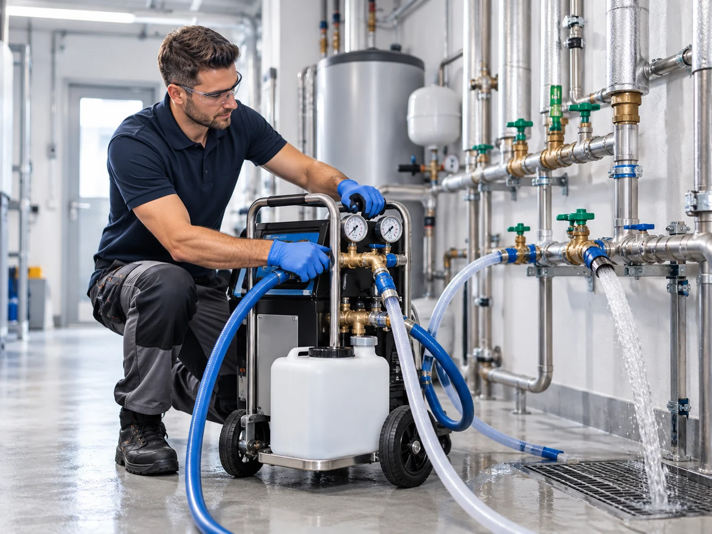 Fachgerechte Reinigung und Desinfektion einer Trinkwasseranlage nach vorliegender Hygiene-Erstinspektion